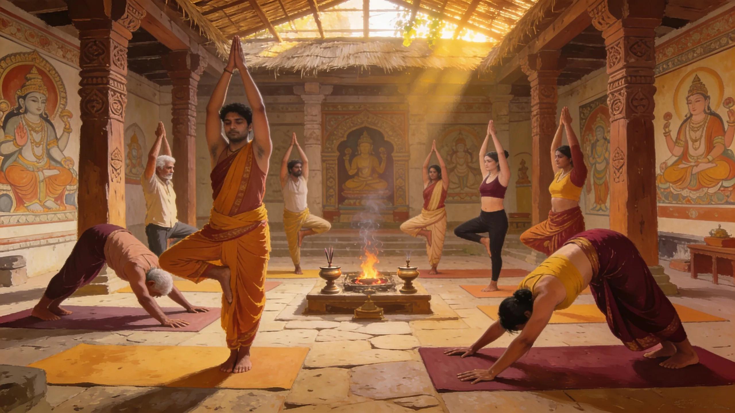 Diverse individuals practicing traditional yoga, showcasing authenticity and roots of yoga practices