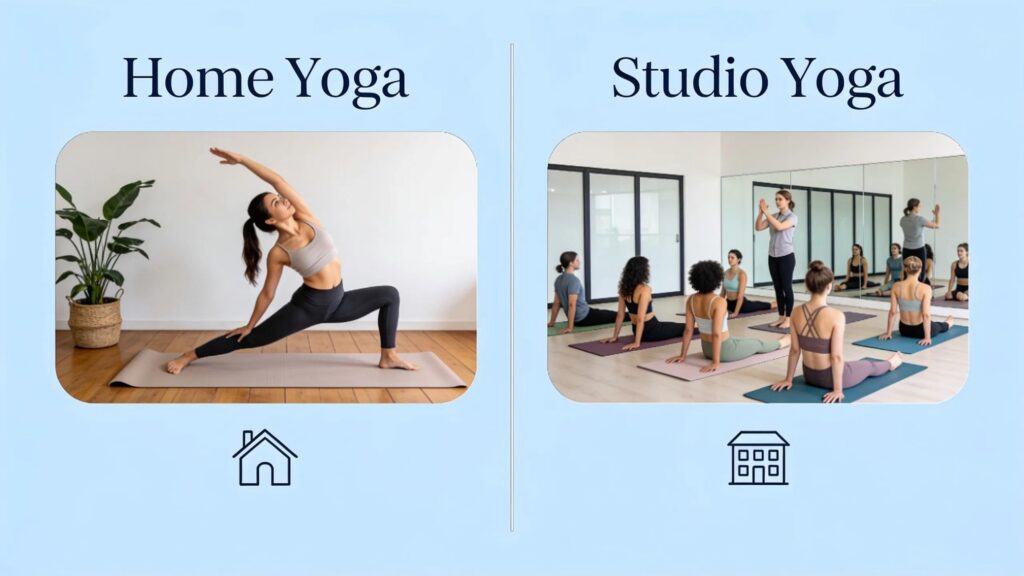 How does in-person yoga at a Richmond, VA studio compare to practicing at home or online?